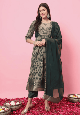 Picture of Magnificent Cotton Sea Green Readymade Salwar Kameez