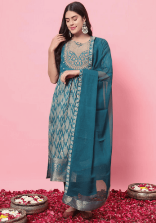 Picture of Cotton Light Sea Green Readymade Salwar Kameez