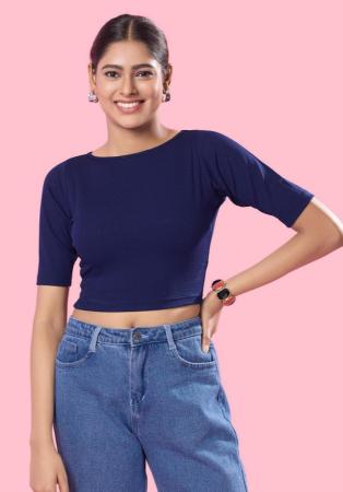 Picture of Cotton & Lycra Midnight Blue Designer Blouse