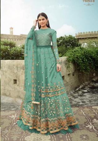 Picture of Grand Net Dark Sea Green Anarkali Salwar Kameez