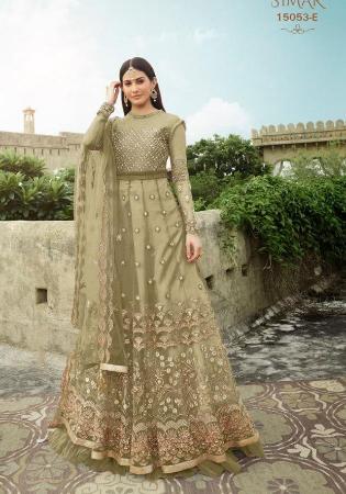 Picture of Magnificent Net Dark Khaki Anarkali Salwar Kameez