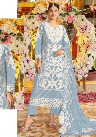 Picture of Organza Light Slate Grey Straight Cut Salwar Kameez