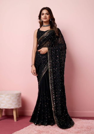 Picture of Well Formed Georgette & Silk & Organza Black Saree