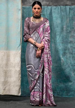 Picture of Fine Crepe Light Slate Grey Saree