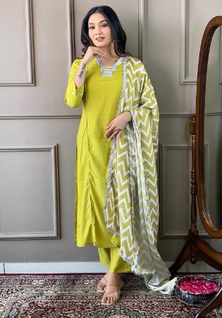 Picture of Shapely Chiffon Yellow Green Readymade Salwar Kameez