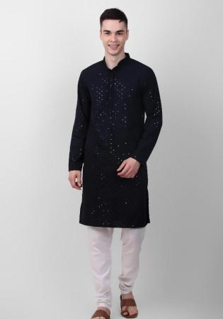 Picture of Graceful Cotton Navy Blue Kurtas