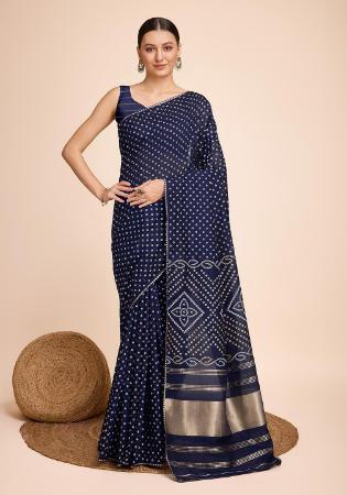 Picture of Stunning Cotton Navy Blue Saree