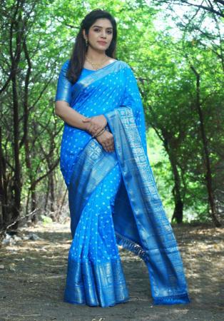 Picture of Grand Silk Light Steel Blue Saree