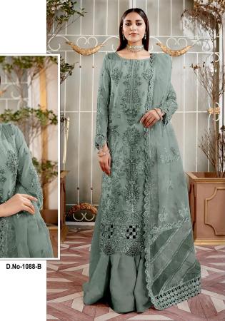 Picture of Organza Slate Grey Straight Cut Salwar Kameez