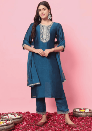 Picture of Cotton & Silk Midnight Blue Readymade Salwar Kameez