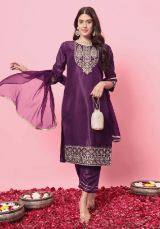 Picture of Cotton & Silk Purple Readymade Salwar Kameez