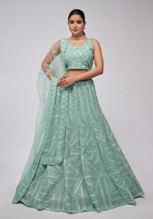 Picture of Nice Net Dark Sea Green Lehenga Choli