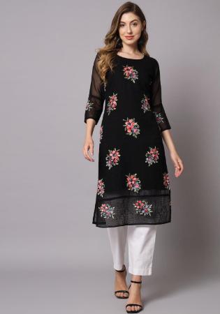 Picture of Gorgeous Georgette Black Kurtis & Tunic