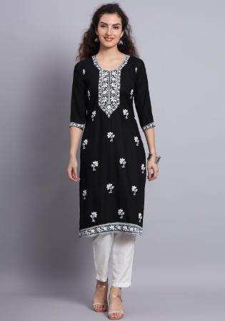 Picture of Comely Rayon Black Kurtis & Tunic