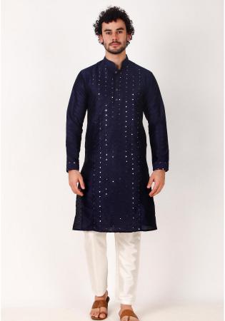 Picture of Charming Silk Navy Blue Kurtas