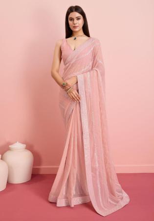 Picture of Well Formed Georgette Dark Salmon Saree