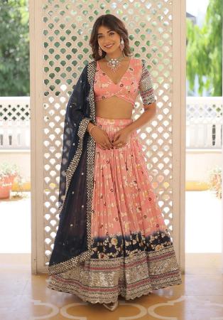 Picture of Pretty Georgette Dark Salmon Lehenga Choli