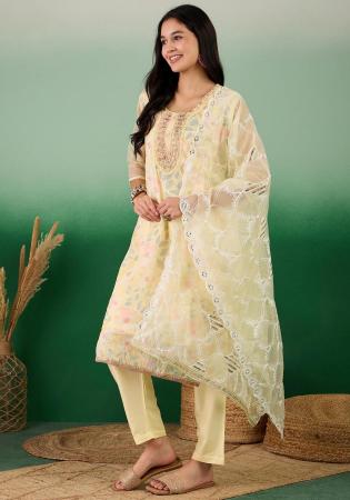 Picture of Silk Pale Golden Rod Straight Cut Salwar Kameez