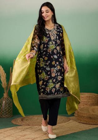 Picture of Beautiful Silk Black Straight Cut Salwar Kameez