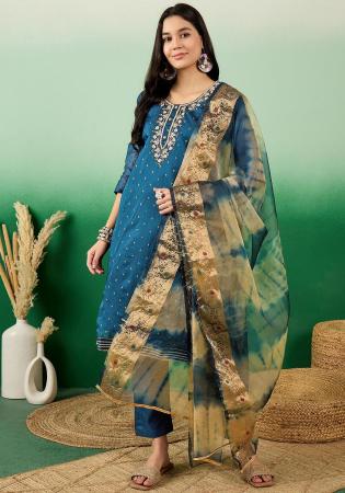 Picture of Silk Midnight Blue Straight Cut Salwar Kameez