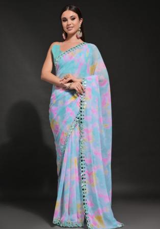 Picture of Sightly Georgette Light Steel Blue Saree