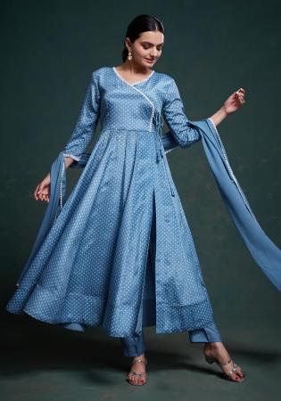 Picture of Georgette & Organza Light Steel Blue Readymade Salwar Kameez