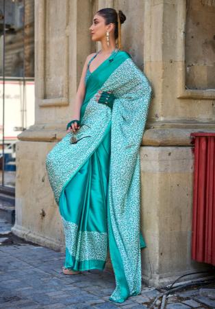 Picture of Fine Crepe & Satin Dark Turquoise Saree