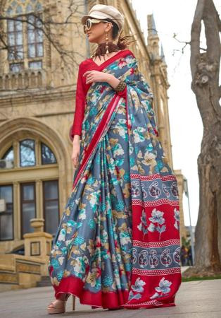 Picture of Excellent Crepe & Satin Slate Grey Saree