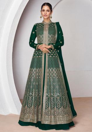 Picture of Georgette Dark Green Straight Cut Salwar Kameez