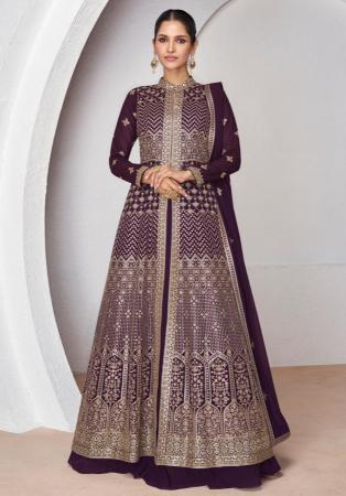 Picture of Delightful Georgette Purple Straight Cut Salwar Kameez