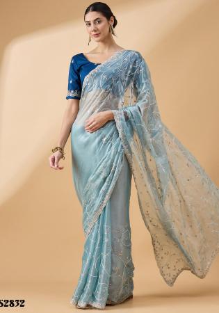 Picture of Lovely Cotton Light Steel Blue Saree