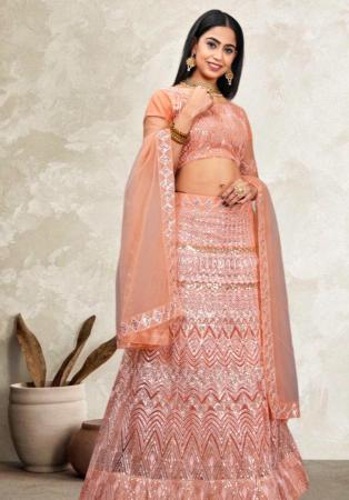 Picture of Fine Net Dark Salmon Lehenga Choli