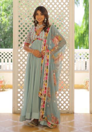 Picture of Elegant Georgette Light Blue Readymade Gown