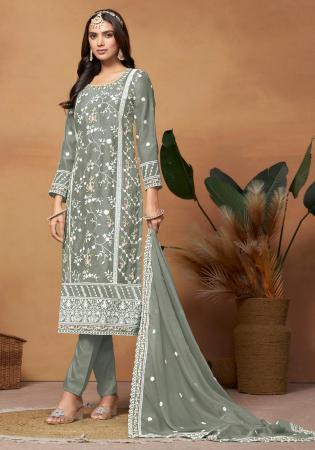 Picture of Beauteous Organza Grey Straight Cut Salwar Kameez