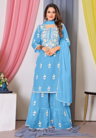 Picture of Georgette Sky Blue Straight Cut Salwar Kameez