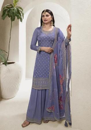 Picture of Chiffon Slate Grey Straight Cut Salwar Kameez