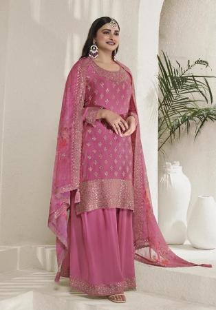 Picture of Chiffon Pale Violet Red Straight Cut Salwar Kameez