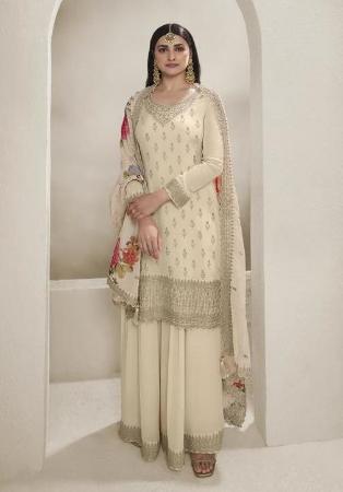 Picture of Delightful Chiffon Tan Straight Cut Salwar Kameez