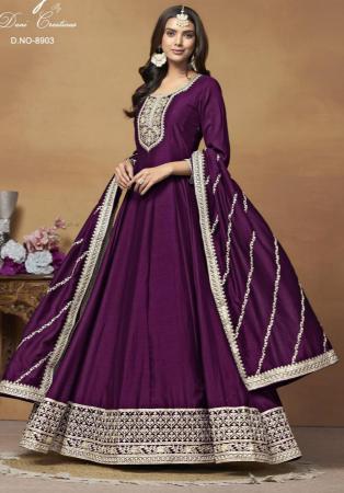 Picture of Grand Silk Purple Anarkali Salwar Kameez