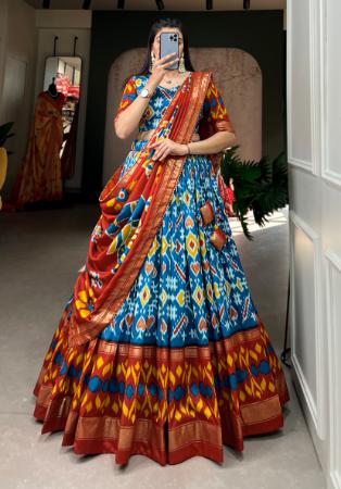 Picture of Marvelous Silk Steel Blue Lehenga Choli