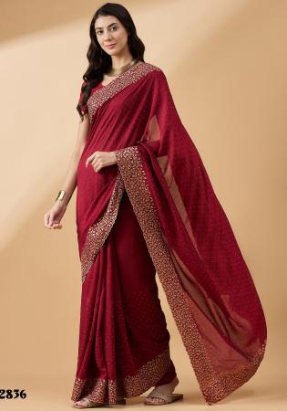 Picture of Statuesque Chiffon Maroon Saree