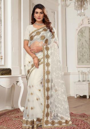 Picture of Magnificent Net & Silk Beige Saree