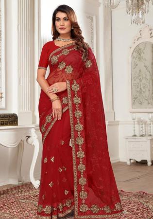 Picture of Amazing Net & Silk Fire Brick Saree