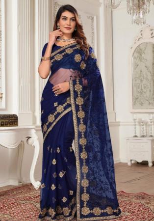 Picture of Gorgeous Net & Silk Dark Slate Grey Saree