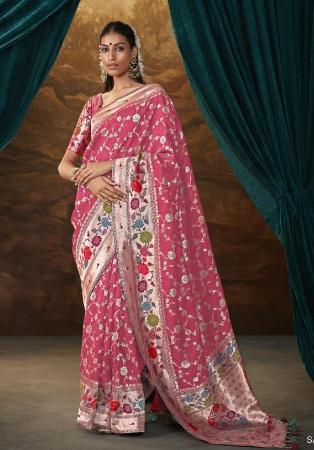 Picture of Gorgeous Silk Pale Violet Red Saree