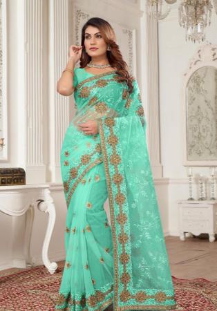 Picture of Statuesque Net & Silk Sky Blue Saree