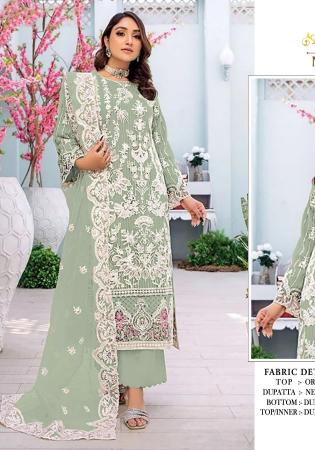 Picture of Organza Dark Sea Green Straight Cut Salwar Kameez