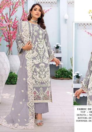 Picture of Comely Organza Dark Grey Straight Cut Salwar Kameez