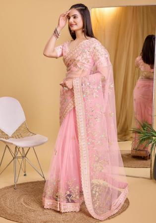 Picture of Resplendent Net Light Pink Saree