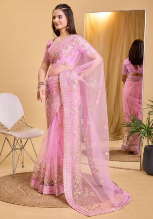 Picture of Magnificent Net Light Coral Saree